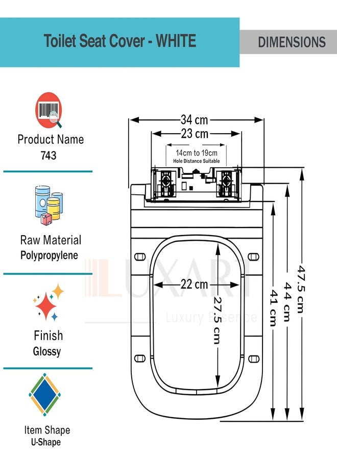 LUXART Toilet Seat Cover 44L x 34W CM| Western Commode Squaricle Seat Cover | Soft Close Technology Heavy Quality Commode Lid With Installation Kit | Plastic Toilet Cover For Bathroom, Commercial Use - Image 3