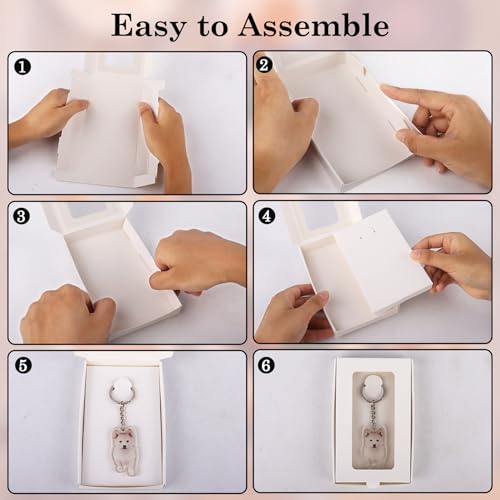 Klmnop 40 Pcs Sublimation Keychain Packaging Box, 5.4" x 3.4" x 0.7" Paper Necklace Packaging Box Bulk with Clear Window Display Card, Jewelry Gift Boxes for Necklace Bracelet Earring Keychain(White) - Image 3
