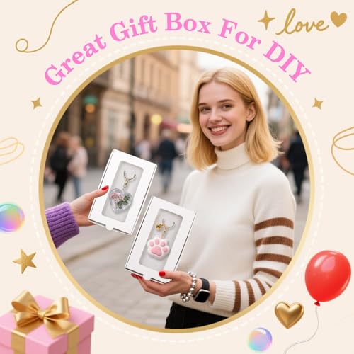 Klmnop 40 Pcs Sublimation Keychain Packaging Box, 5.4" x 3.4" x 0.7" Paper Necklace Packaging Box Bulk with Clear Window Display Card, Jewelry Gift Boxes for Necklace Bracelet Earring Keychain(White) - Image 5