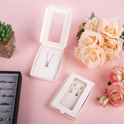 Klmnop 40 Pcs Sublimation Keychain Packaging Box, 5.4" x 3.4" x 0.7" Paper Necklace Packaging Box Bulk with Clear Window Display Card, Jewelry Gift Boxes for Necklace Bracelet Earring Keychain(White) - Image 4