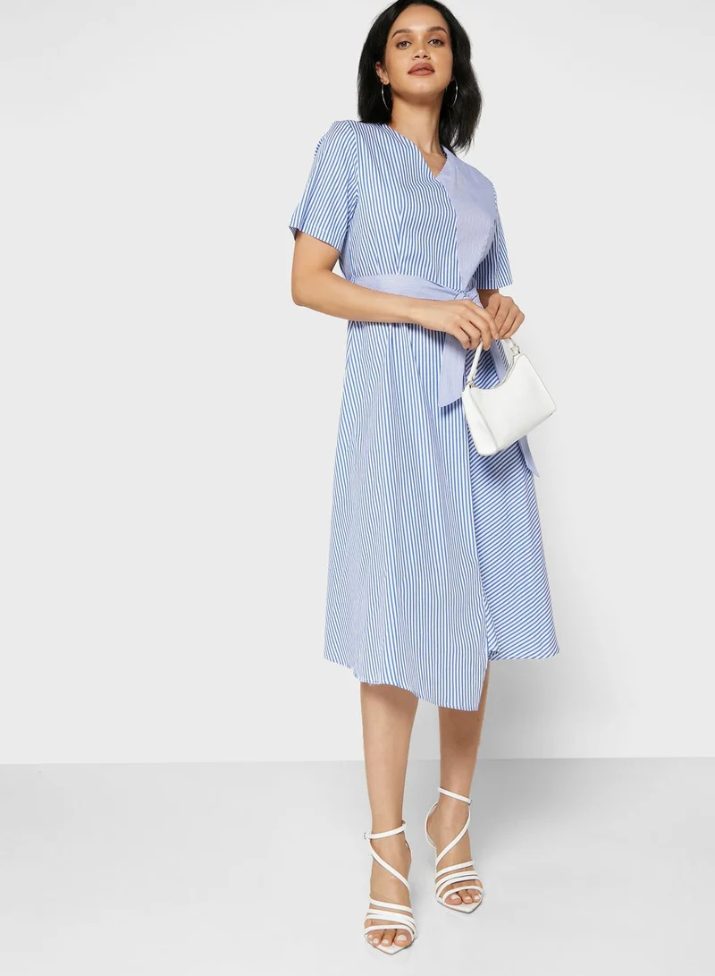 ELLA Striped Half & Half Self Tire Midi Dress