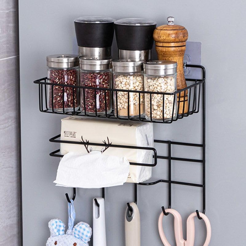 XELYTON 3 in 1 Multipurpose Adhesive Kitchen Shelf with Hanging Hook Tissue Holder Rack Space Saving Storage Solution for a Clutter Free Kitchen and Bathroom shrlf - Image 1