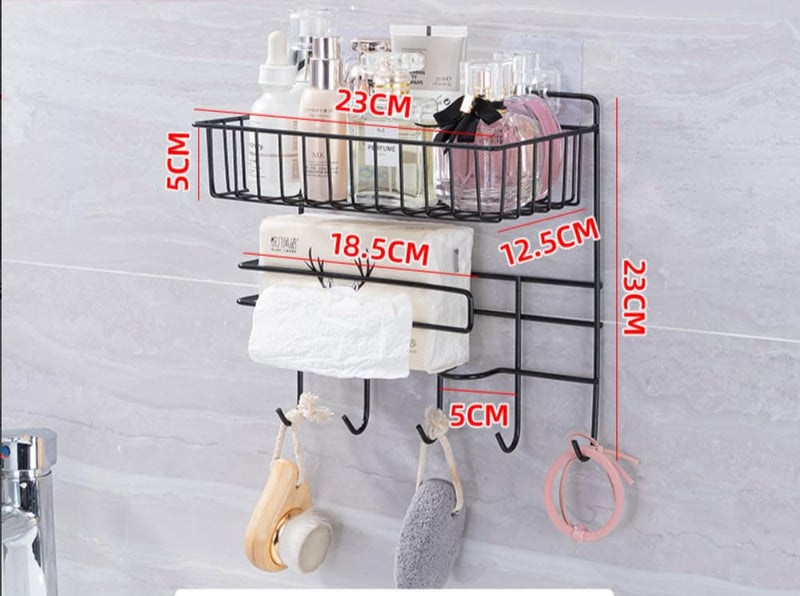XELYTON 3 in 1 Multipurpose Adhesive Kitchen Shelf with Hanging Hook Tissue Holder Rack Space Saving Storage Solution for a Clutter Free Kitchen and Bathroom shrlf - Image 2