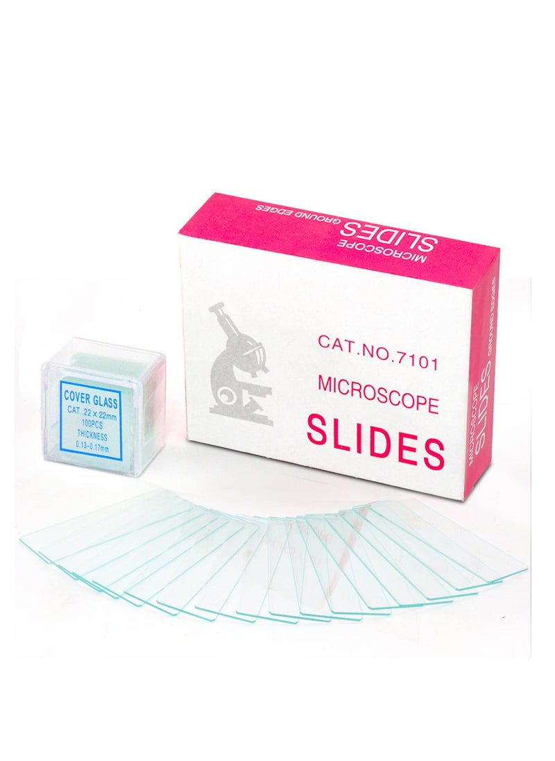 300 Pack Microscope Slides Coverslips, Glass Prepared Slides for Microscope Accessories, 200 Slides, 100 Coverslips, for Microscopy Experiments and Analysis, Suitable for Most Microscopes - Image 1