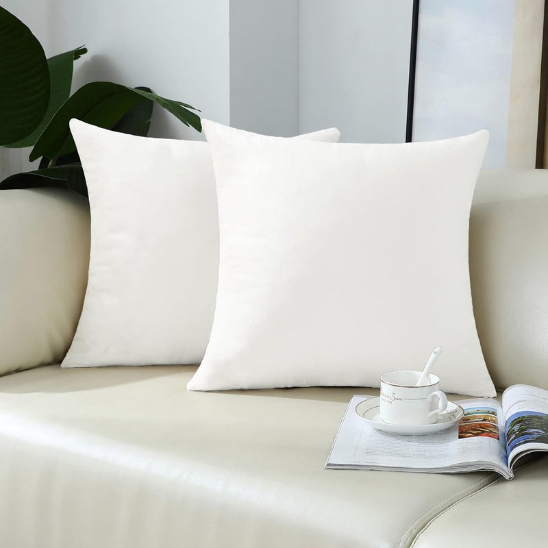 mixeoo Comfy Ivory White Throw Pillow Covers Decorative Square Solid Velvet Soft Cushion Cases Home Decor for Sofa Couch Home Office Chair, Set of 2, 16 x 16 Inch - Image 2