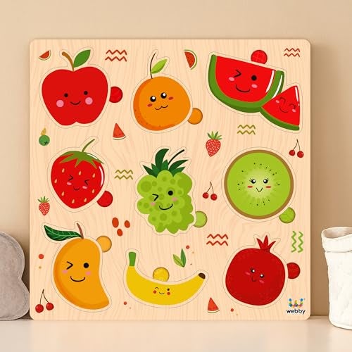 Webby Wooden Learning Puzzle Set | Educational Montessori Toys with Shapes, Animals and Fruits | Set of 3 Puzzles for Kids - Image 4