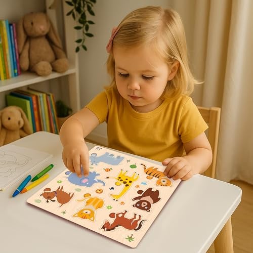 Webby Wooden Learning Puzzle Set | Educational Montessori Toys with Shapes, Animals and Fruits | Set of 3 Puzzles for Kids - Image 3