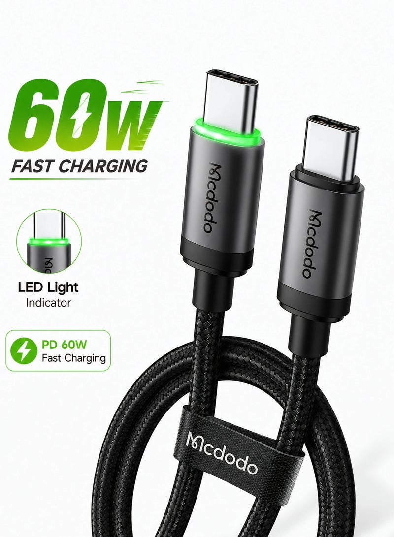Mcdodo 60W USB-C to USB-C Fast Charging Cable with LED Light, 1m, for iPhone 15 16, Samsung, Android, Tablets and Laptops, Black - CA-4410 - Image 1