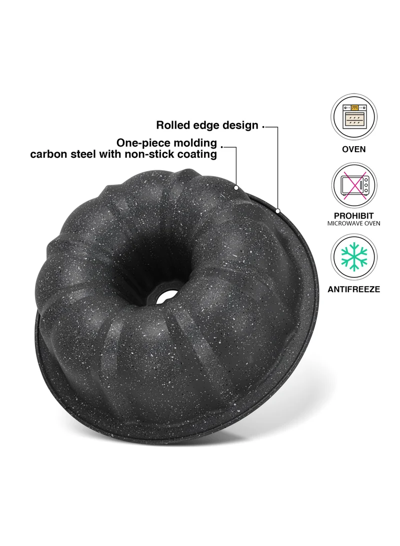 Fissman Bundtform Pan 25cm, Carbon Steel Granite Non Stick 8.0cm Deep Bundtform Pan | Non Toxic PFOA Free Cake Mold | High Heat Durable Baking Mold for Cake, Jello, Gelatin