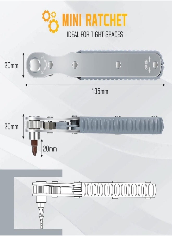 Generic 1/4 inch drive high torque offset reversible mini ratchet screwdriver set, 90 degree offset screwdriver right angle phillips magnetic screwdriver, 4 multi-purpose drill bits for tight spaces  - Image 4