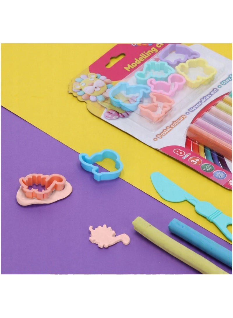 Fun & Fun Kiddy Clay children's set 8 pastel plasticines + 6 molds + knife - Image 2