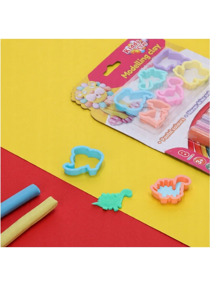 Fun & Fun Kiddy Clay children's set 8 pastel plasticines + 6 molds + knife - Image 3