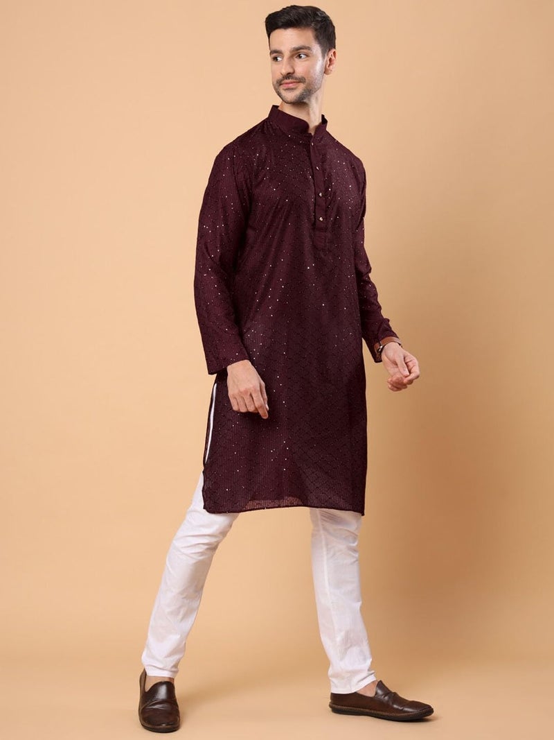 SWAGG INDIA كُرتا مستقيم مزخرف بخيوط لامعة من رايون للرجال بتصميم هندسي | ملابس تقليدية - Image 5