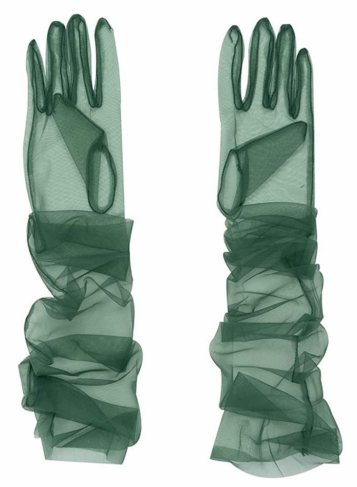 SYOSI Ladies Tulle Gloves Women's long Wedding Bridal Long Opera Party Evening 27inch Elbow Length Sheer for Dinner Parties - Image 1