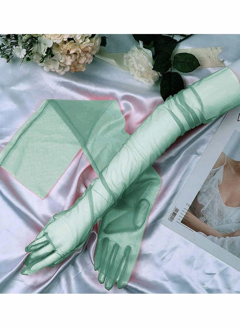 SYOSI Ladies Tulle Gloves Women's long Wedding Bridal Long Opera Party Evening 27inch Elbow Length Sheer for Dinner Parties - Image 2