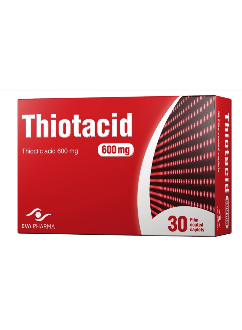 EVA PHARMA Thiotacid Thioctic Acid 600 mg Alpha Lipoic Acid 30 Caplets - Image 1