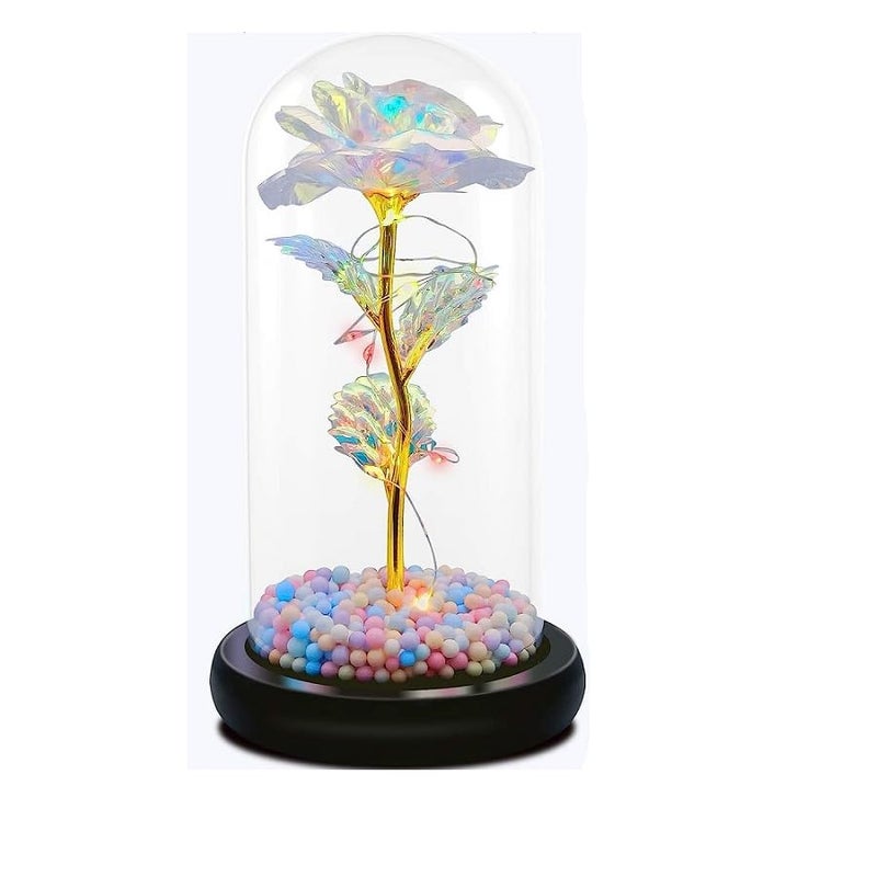 JEMICA Rose Flower Gift Rainbow Forever Rose in Glass Dome Rose Light Up Flower Personalized Gifts for Mom Sisters Friend Women Valentines Day Birthday Wedding - Image 1