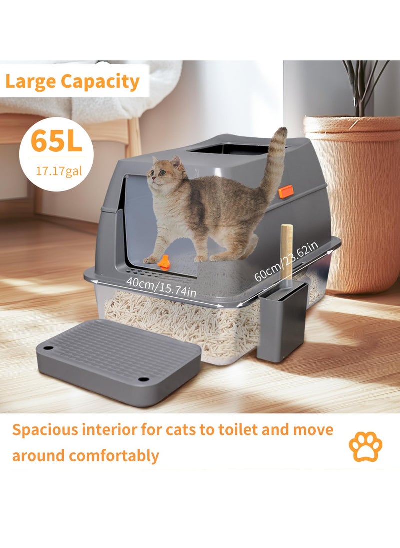 Stainless Steel Cat Litter Box Extra Large Cat Litter Box with Removable Lid High Sided Front Entry Top Exit Litter Box Odor Control Anti-Leakage Non-Sticky & Easy Clean