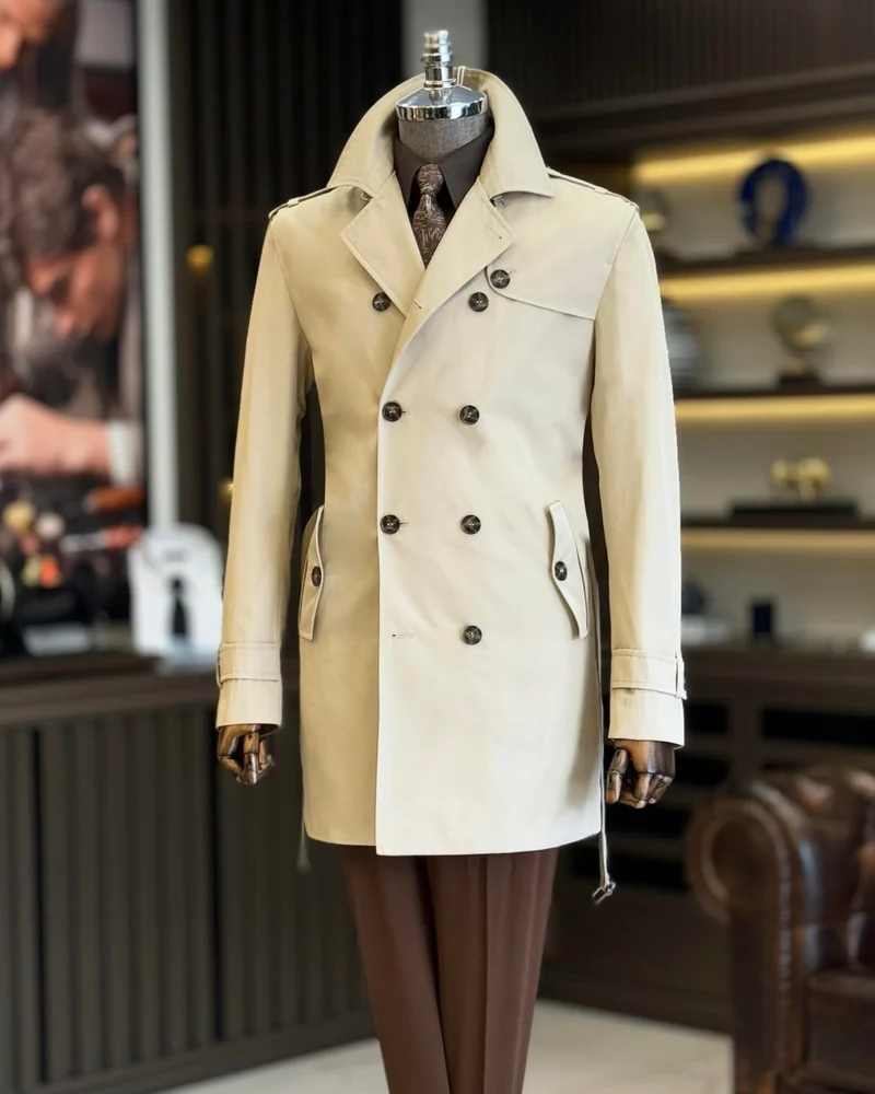 Terzi Adem Altun Italian Style Slim Fit Seasonal Men's Trench Coat Beige T11871