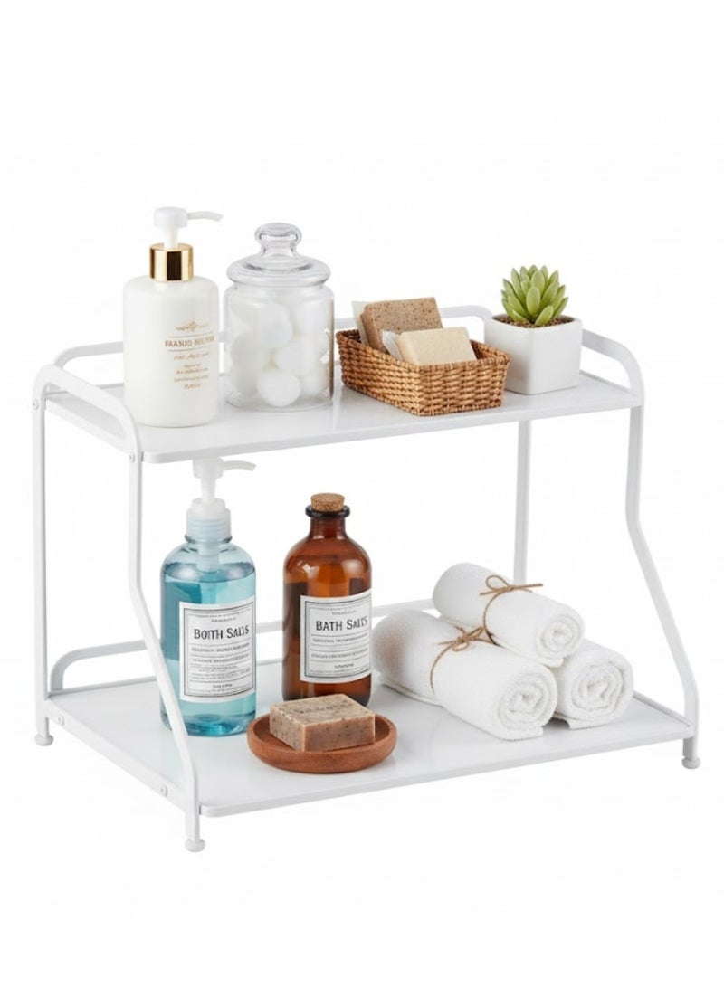 Talala 2-Tier Corner Shelf Bathroom Countertop Organizer, Vanity Organizer Cosmetic Holder Perfume Makeup Standing Rack, Kitchen Countertop Spice Rack Organizer Metal Storage Shelf Under Sink Organizers - Image 1