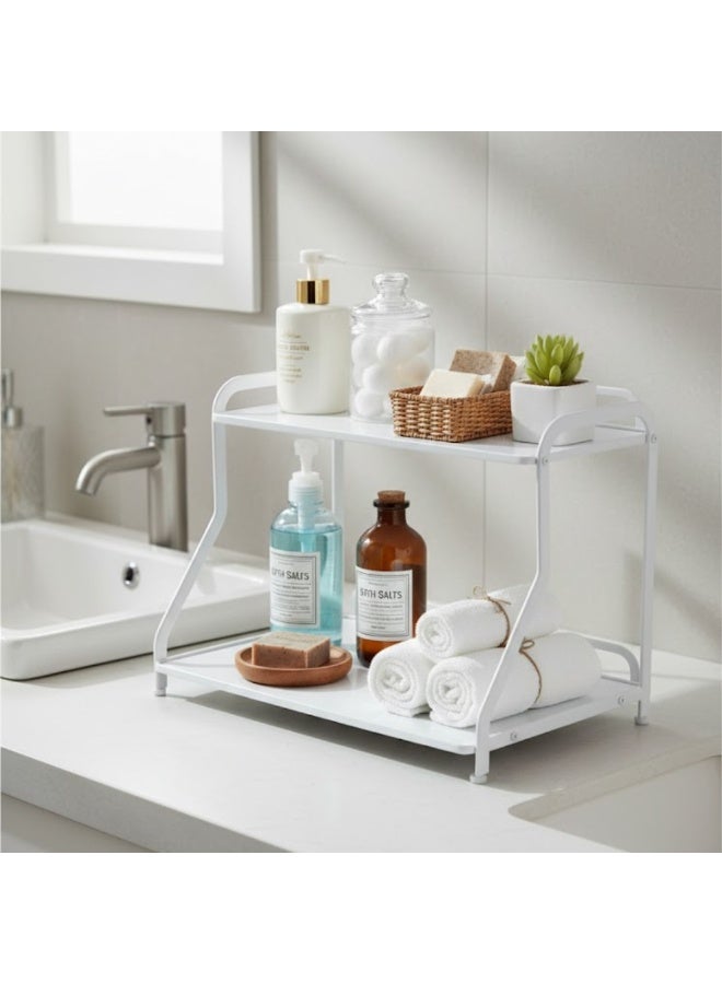 Talala 2-Tier Corner Shelf Bathroom Countertop Organizer, Vanity Organizer Cosmetic Holder Perfume Makeup Standing Rack, Kitchen Countertop Spice Rack Organizer Metal Storage Shelf Under Sink Organizers - Image 2