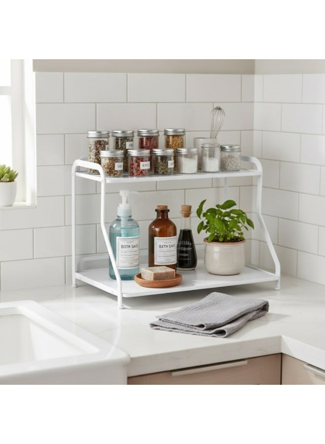 Talala 2-Tier Corner Shelf Bathroom Countertop Organizer, Vanity Organizer Cosmetic Holder Perfume Makeup Standing Rack, Kitchen Countertop Spice Rack Organizer Metal Storage Shelf Under Sink Organizers - Image 4