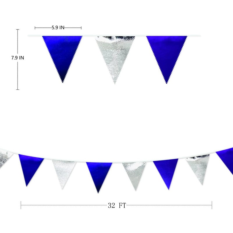 pinkblume زينة حفلات باللون الأزرق الملكي والفضي علم مثلث أزرق بحري علم قماش معدني زينة للحفلات لأعياد الميلاد والتخرج والزفاف والتقاعد وموضوع القراصنة والبحرية - Image 2