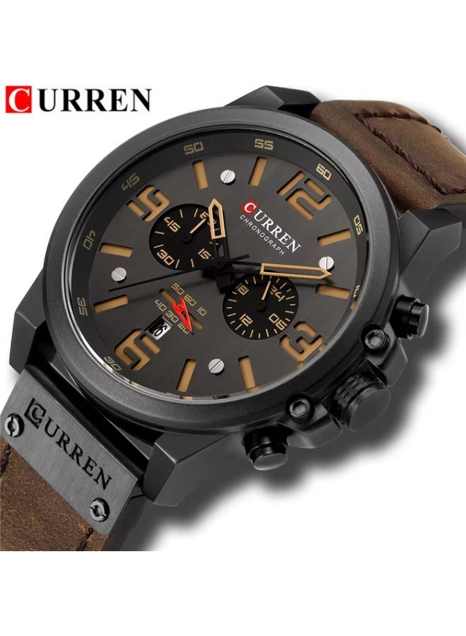 CURREN 8314 Fashion Leather Quartz Men Watch Casual Date Chronograph Male Wrist Watch - Image 1