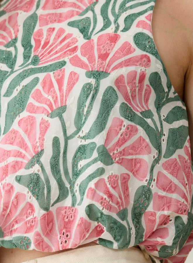 أوجيدر بلوزة شيفلي مُطرّزة بأكمام منفوخة