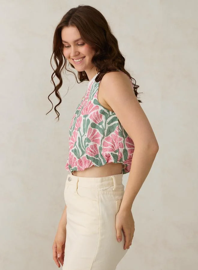 أوجيدر بلوزة شيفلي مُطرّزة بأكمام منفوخة