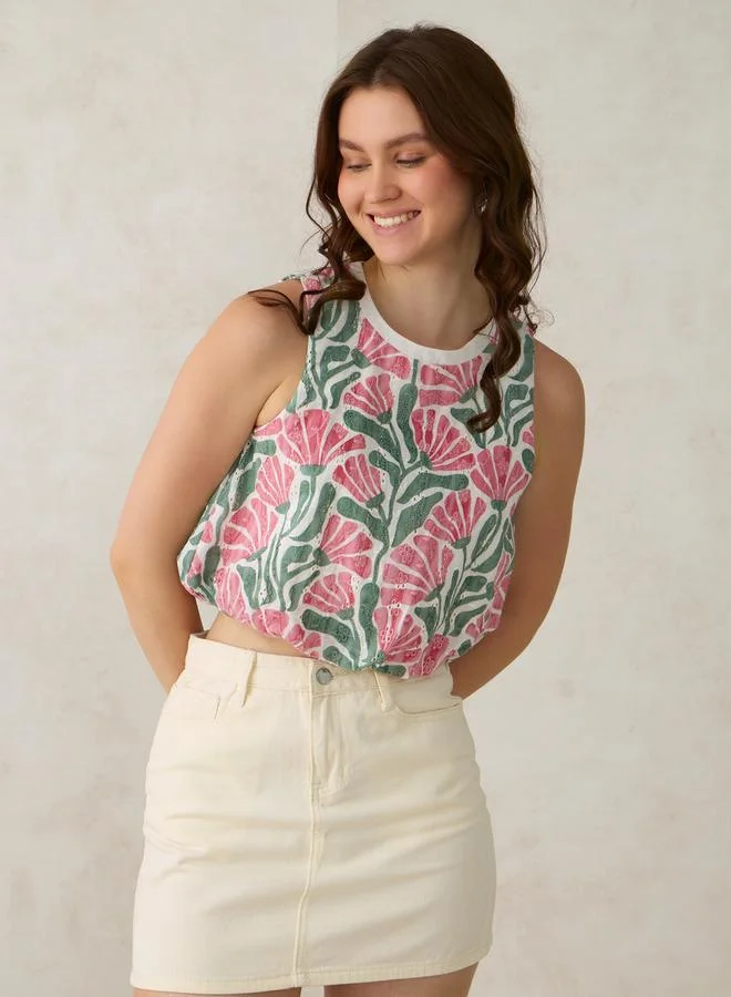 أوجيدر بلوزة شيفلي مُطرّزة بأكمام منفوخة