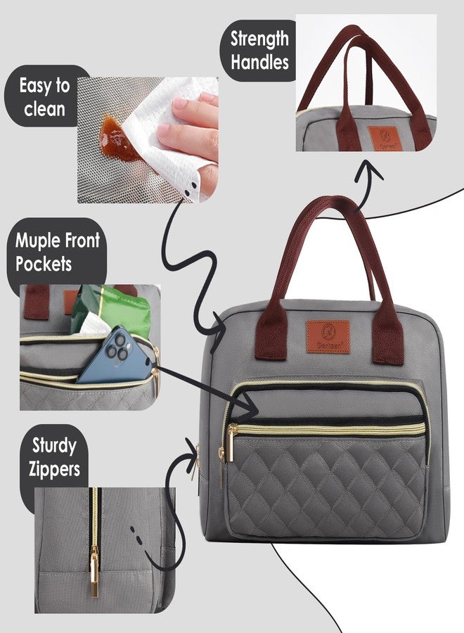 Genteen Lunch Box for Women & Men Adult Insulated Lunch Box with Front Pocket,Thermal Reusable Cooler Lunch Bag Container Leakproof Lunch Tote for Work Office Travel Picnic-Gray - Image 5