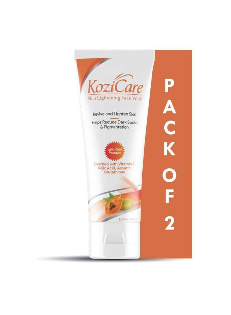 Kozicare Kojic Acid Face Wash and Glutathione Face Wash Papaya Face Wash Acne Wash for Glowing Skin Face Wash for Women & Men - Pack of 2 (100 Ml Each) - Image 1