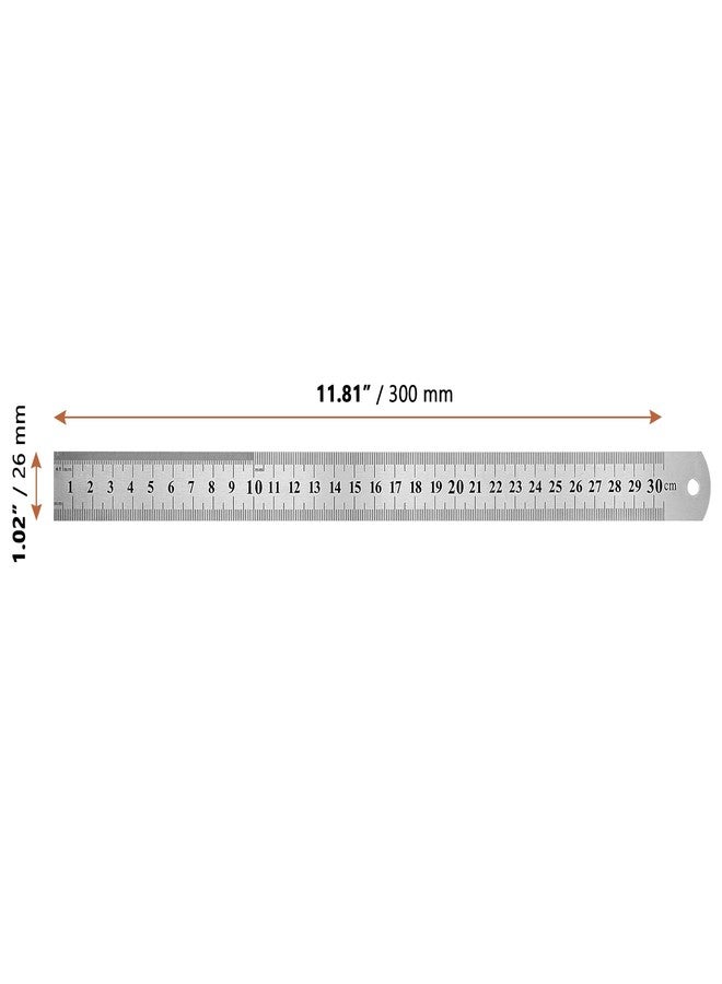 LEXININ 10 Pack 12 Inch Stainless Steel Ruler, 30cm Metal Ruler with Inches and Centimeters, Steel Metric Straight Measuring Ruler for Home, Office - Image 2