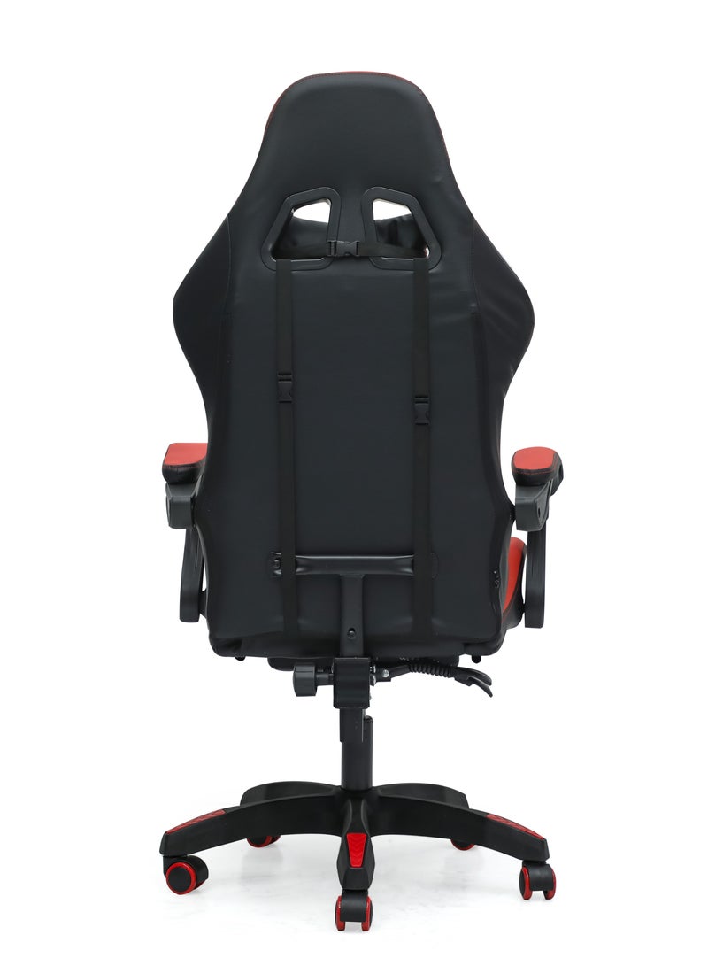 Multi Home Furniture Ergonomic High-Back Gaming Chair with Pu Leather 360° Swivel Headrest Support Lumbar Support Tilt Tension Adjustment Gaming Chair MH-FR30-Red Black  - Image 5