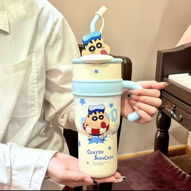 Cherry Maruko Jumbo Straw Insulated Mug High-Capacity Blue crayon shin-chan [free xiaoxin dust cap]