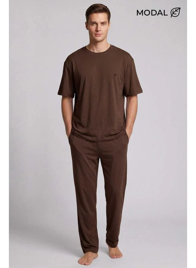 Aytuğ Egyptian Men's Modal Blend Pajama Set – Brown.