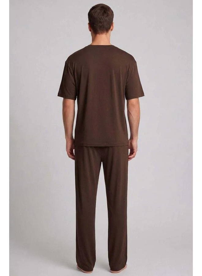 Aytuğ Egyptian Men's Modal Blend Pajama Set – Brown.