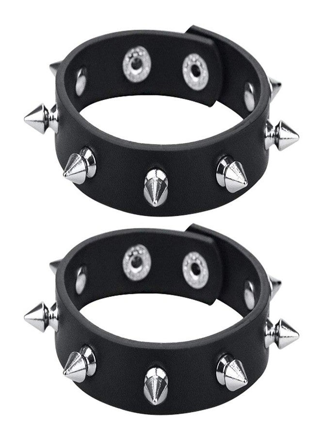 macoking 2 Pack Leather Bracelet Punk Spike Rivet Cuff Metal Studded Black Wristband L - Image 1