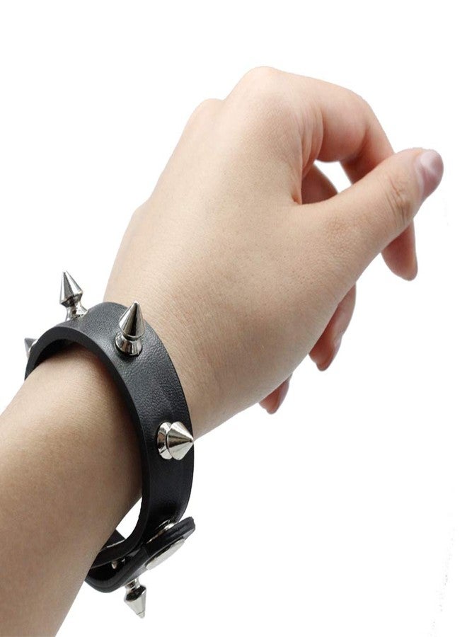 macoking 2 Pack Leather Bracelet Punk Spike Rivet Cuff Metal Studded Black Wristband L - Image 3