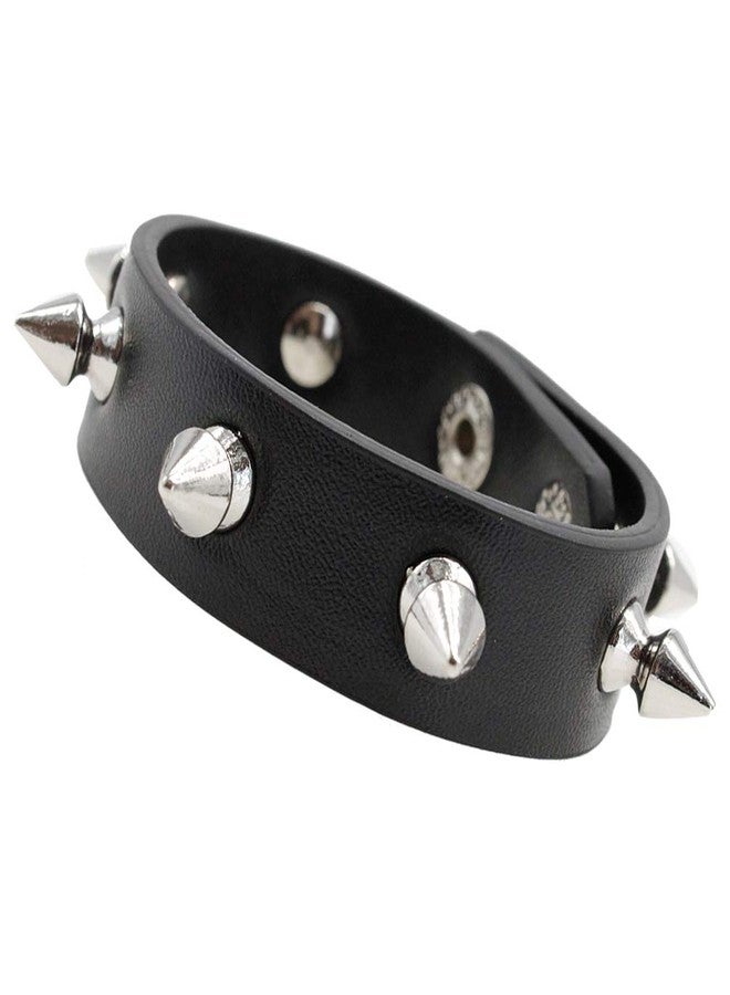 macoking 2 Pack Leather Bracelet Punk Spike Rivet Cuff Metal Studded Black Wristband L - Image 2