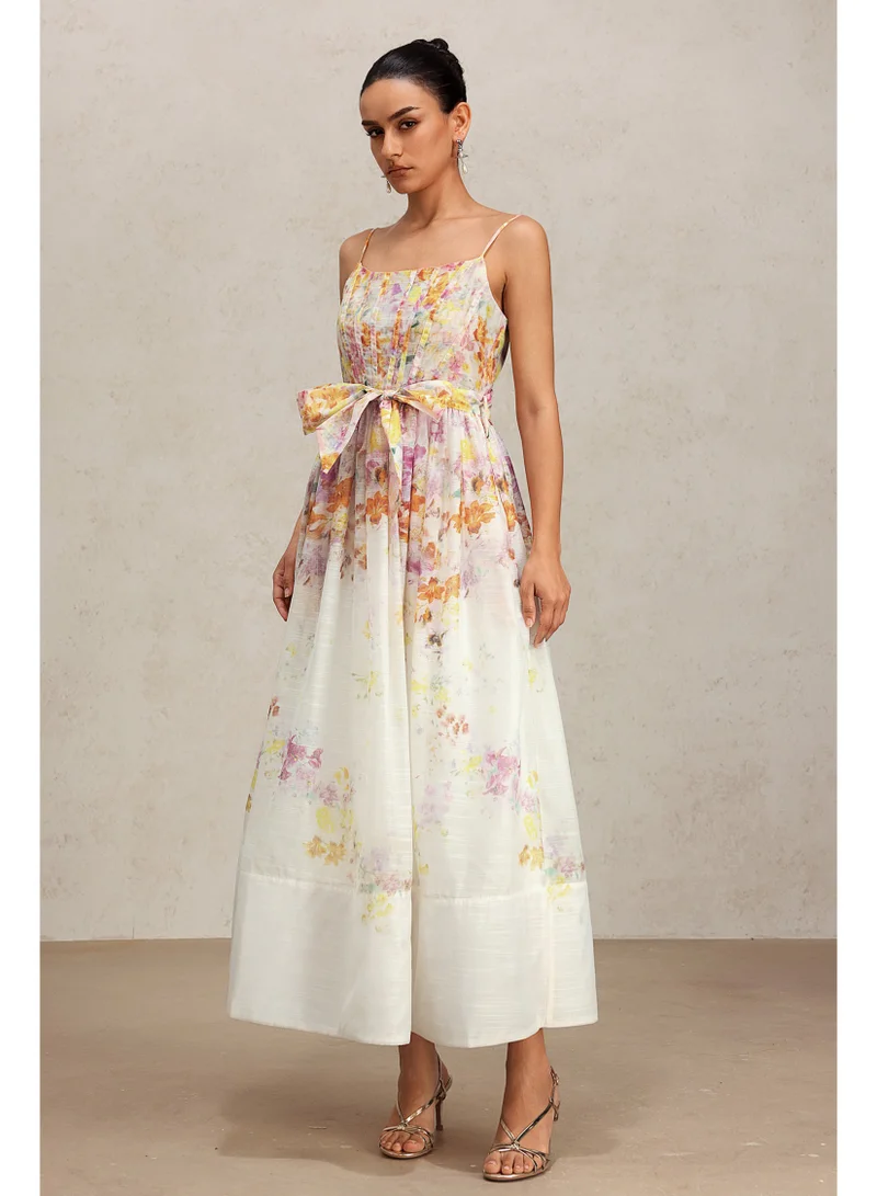 Bella Barnett Debra Halter Bowknot Floral Printed Midi Dress