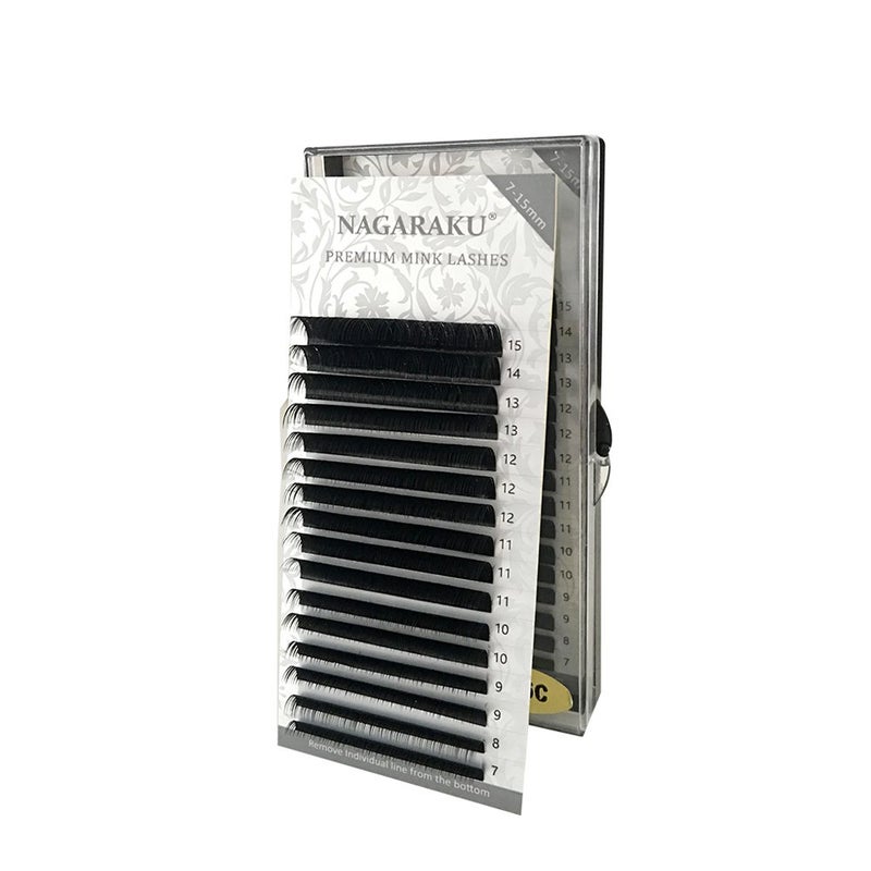 NAGARAKU Eyelash Extensions Individual Lashes 007mm C curl 715mm Mix Tray Classic Matte Black Soft Natural Faux Mink 16 rows