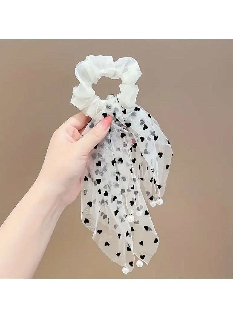 Goolsky 1pc Summer Pearl Tassel Lace Streamer Large Intestine Hair Ring Hair Accessories Suitable for Summer Wear - Image 1