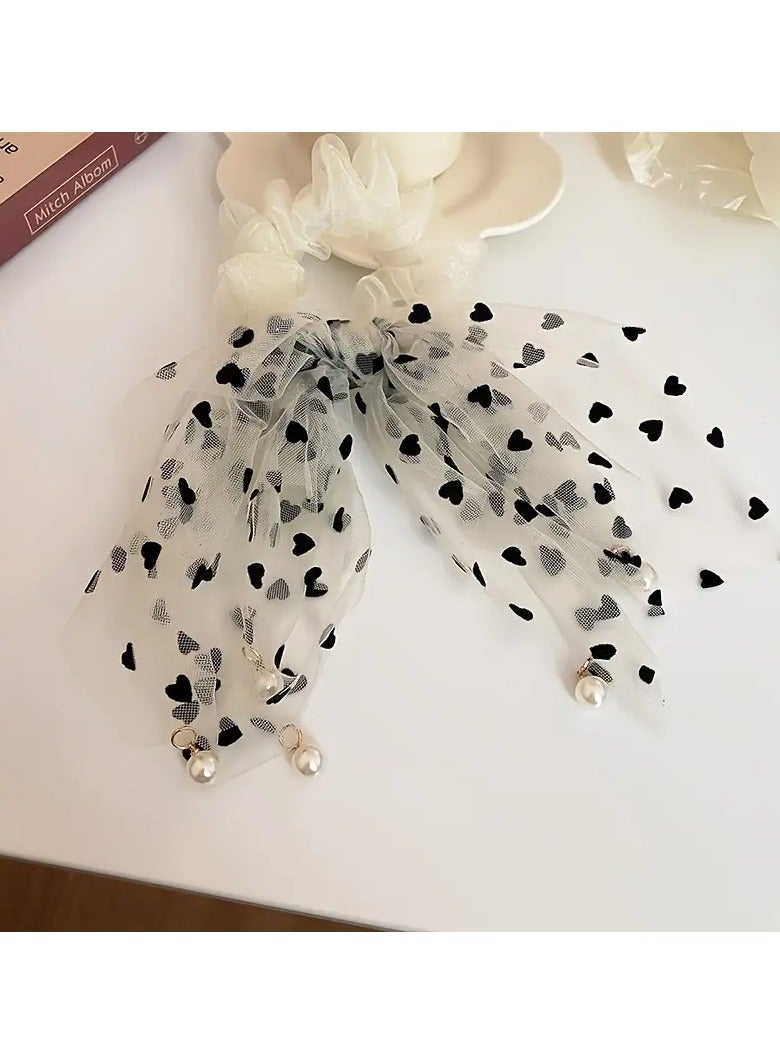 Goolsky 1pc Summer Pearl Tassel Lace Streamer Large Intestine Hair Ring Hair Accessories Suitable for Summer Wear - Image 4