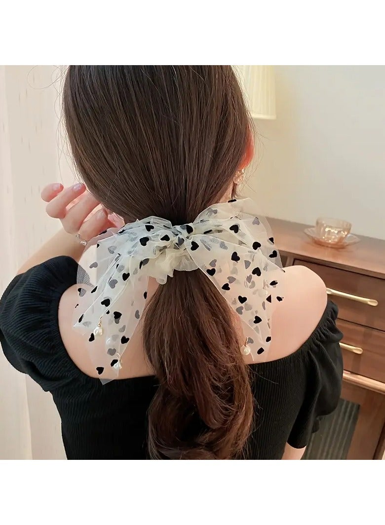 Goolsky 1pc Summer Pearl Tassel Lace Streamer Large Intestine Hair Ring Hair Accessories Suitable for Summer Wear - Image 3