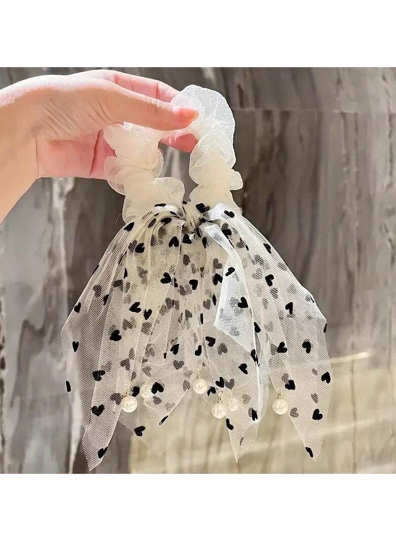 Goolsky 1pc Summer Pearl Tassel Lace Streamer Large Intestine Hair Ring Hair Accessories Suitable for Summer Wear - Image 5