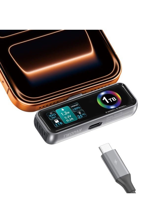 TWOPAN Magnetic Portable iPhone SSD for ProRes 4K 60fps Video Recording, 1TB External Super Storage for iPhone 15/16 Pro/Pro Max,iMac/MacBook, LCD Display, USB-C PD 3.0 Port, Built-in Cooling Fan - Image 1