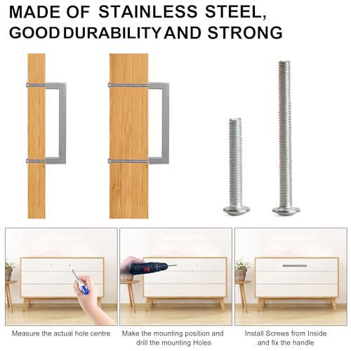Redunest Cabinet Pulls Brushed Nickel Cabinet Handles Square Drawer Pulls, 10 Pack 15 Inch Stainless Steel Kitchen Door Cupboard Cabinet Handles, Cabinet Hardware Drawer Handles, 384mm Hole Centers - Image 4
