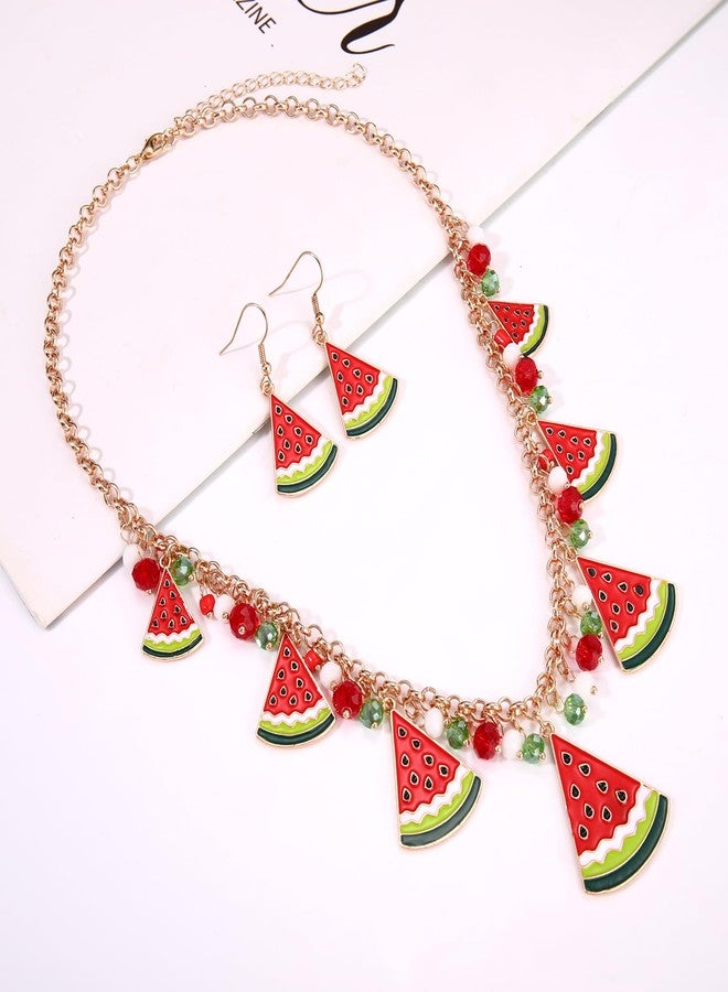 مولوك طقم مجوهرات مولوخ بنكهة الفواكه، قلادة وأقراط بتصميم البطيخ، مناسب للنساء، بنمط بوهيمي صيفي، مثالي للحفلات والمناسبات. - Image 4